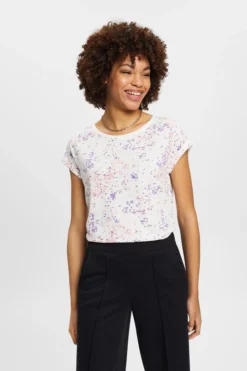 ESPRIT Baumwoll-T-Shirt Mit Floralem Print