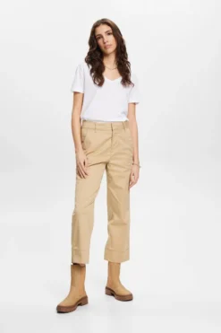 ESPRIT Baumwoll-T-Shirt Mit V-Ausschnitt Und Ziernähten -Esprit Geschäft 023EE1K330 100 15