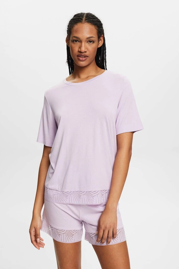 ESPRIT Kurzes Pyjama-Set Mit Spitzenbesatz 1 ESPRIT Kurzes Pyjama-Set Mit Spitzenbesatz