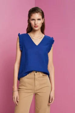 ESPRIT Ärmellos Bluse Aus Einem Leinenmix