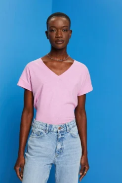 ESPRIT Mit Leinen: T-Shirt Mit V-Ausschnitt