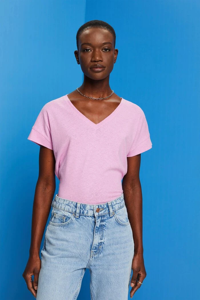 ESPRIT Mit Leinen: T-Shirt Mit V-Ausschnitt 1 ESPRIT Mit Leinen: T-Shirt Mit V-Ausschnitt