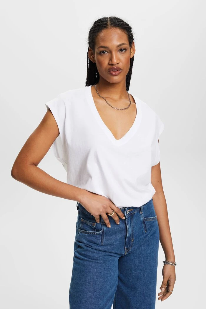 ESPRIT Ärmelloses Baumwolltop Mit V-Ausschnitt 1 ESPRIT Ärmelloses Baumwolltop Mit V-Ausschnitt