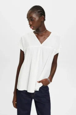 ESPRIT Kurzarmbluse Mit V-Ausschnitt