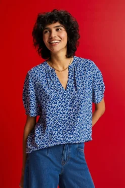 ESPRIT Florale Bluse Mit V-Ausschnitt