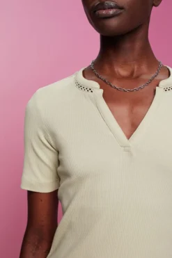 ESPRIT Geripptes Henley-Kurzarmshirt -Esprit Geschäft 033EE1K304 335 16