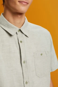 ESPRIT Kurzarm-Hemd Mit Hahnentrittmuster, Leinen-Mix -Esprit Geschäft 033EE2F303 345 16