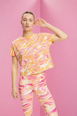 ESPRIT Cropped-T-Shirt Mit Wellenförmigem Print