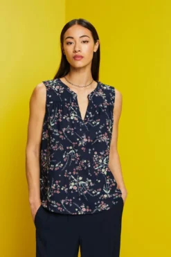 ESPRIT Ärmellose Bluse, Baumwolle-Leinen-Mix