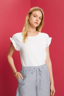 ESPRIT T-Shirt Mit Gerüschten Ärmeln, 100 % Baumwolle