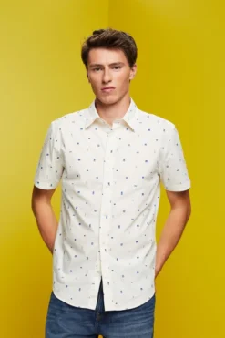 ESPRIT Gemustertes Kurzarm-Hemd, 100% Baumwolle