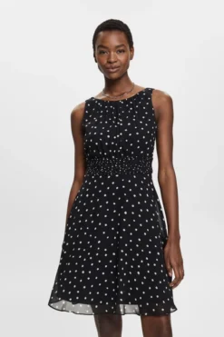 ESPRIT Recycelt: Chiffon-Kleid Mit Geraffter Taille