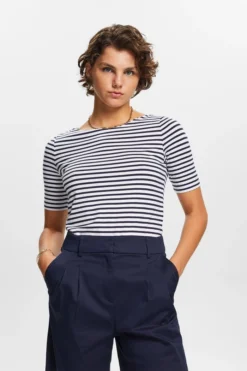 ESPRIT Gestreiftes Baumwoll-T-Shirt Mit U-Boot-Ausschnitt