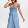 ESPRIT Gesmoktes Schlauchkleid In Denimoptik